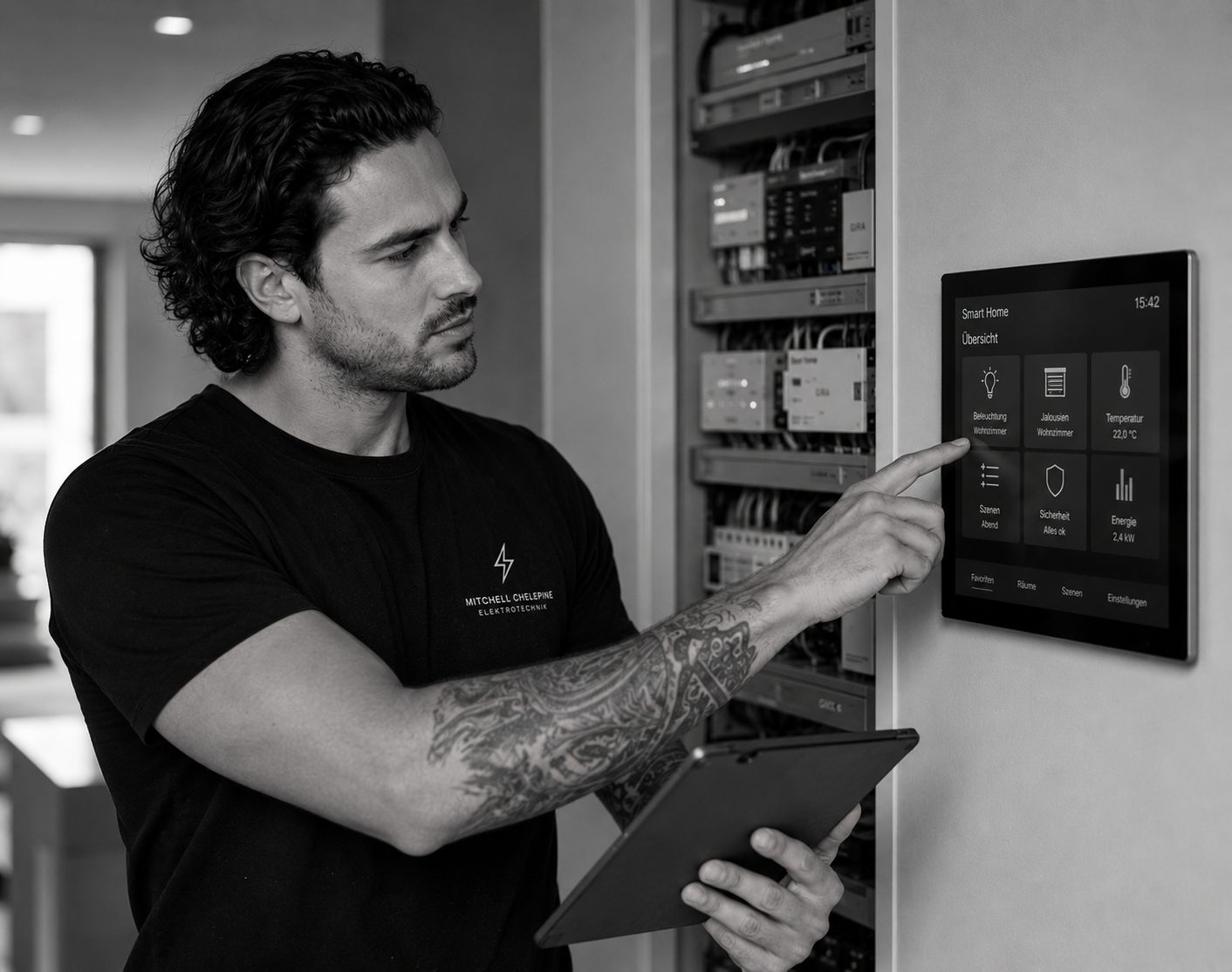 Mitchell Chelepine bei der Bedienung eines Smart-Home-Systems